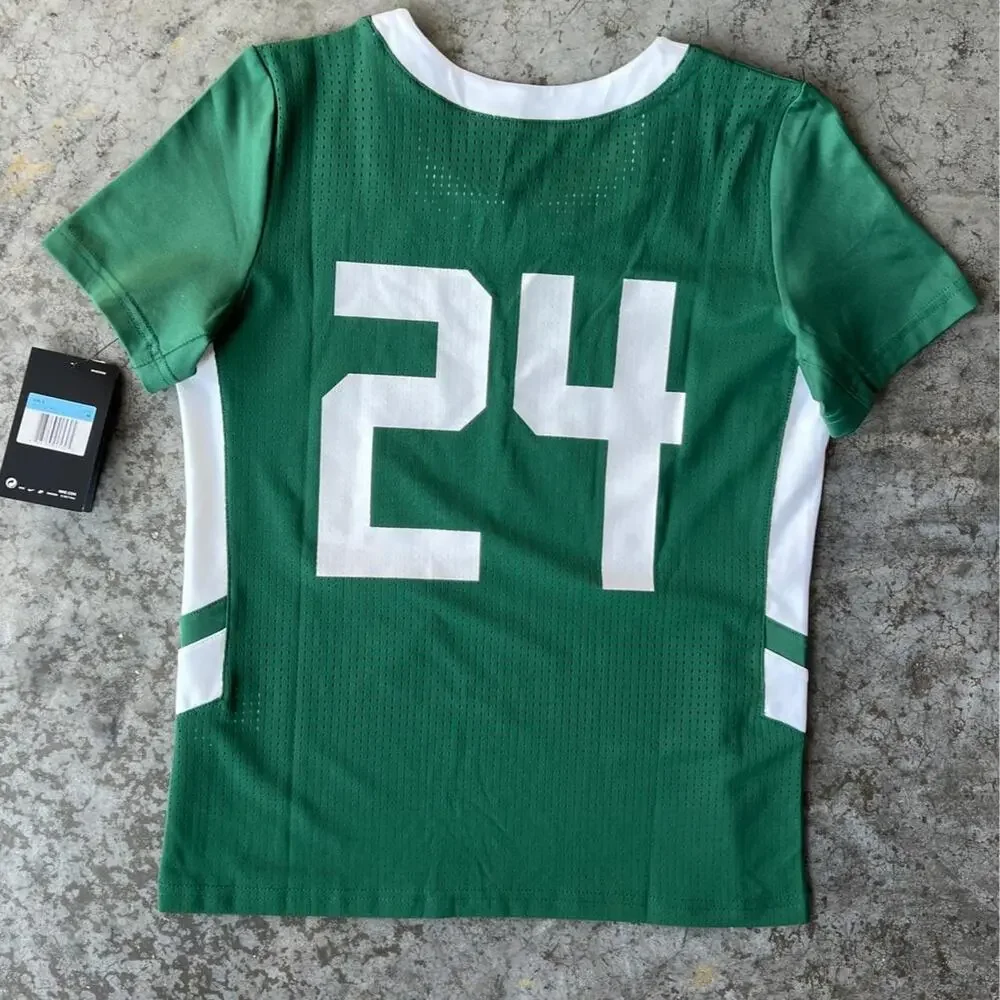 Nike Dri-Fit Girls Medium Green Lacrosse Jersey #24 Short Sleeve Top Sporty NWT